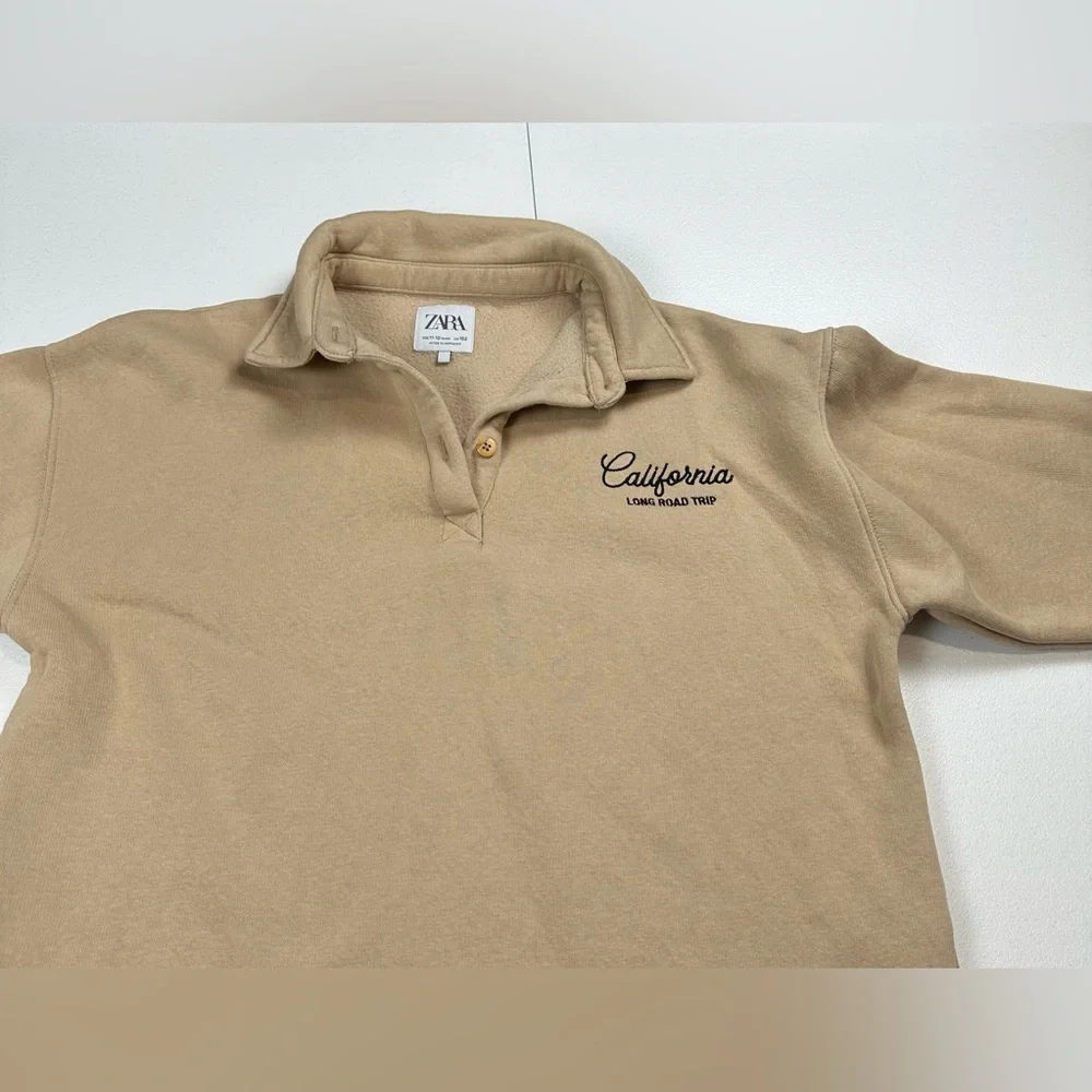 Zara Girls Beige Polo Sweatshirt California Long Road Trip‎ Size 11-12 Years